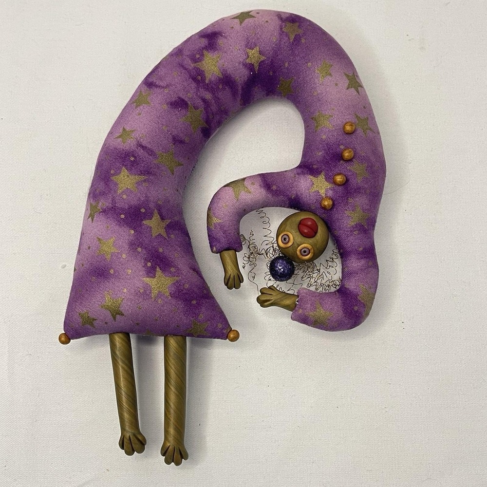 Deborah Banyas Purple Lady Star Folk Art Cloth Sculpture Hang Signed Dated 1998